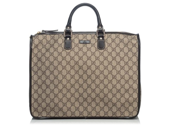 Gucci Brown GG Briefcase Beige Leather Plastic  ref.135757