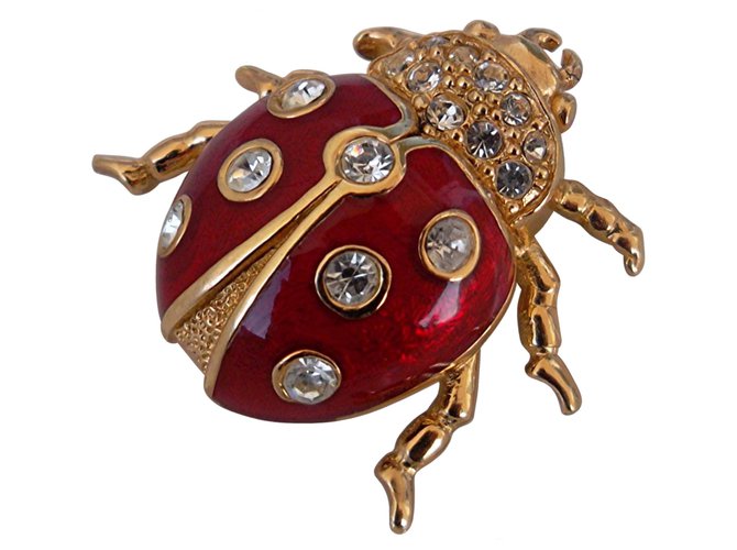 Dior LADYBUG PIN Rot Vergoldet  ref.135815