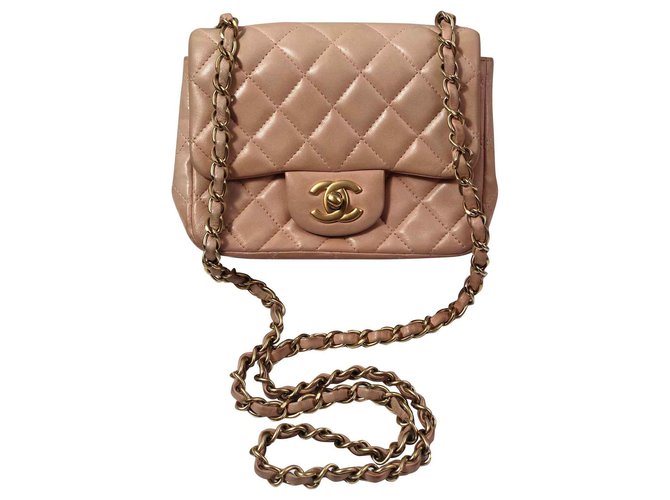 Timeless Classic Mini Chanel Pink Beige Peach Leather  ref.135852