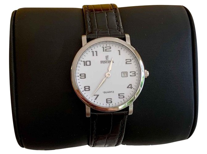 Autre Marque Relojes de cuarzo Negro Plata Blanco Cuero Acero  ref.135883