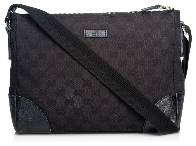 Gucci Black GG Canvas Crossbody Bag Leather Cloth Cloth  ref.135896