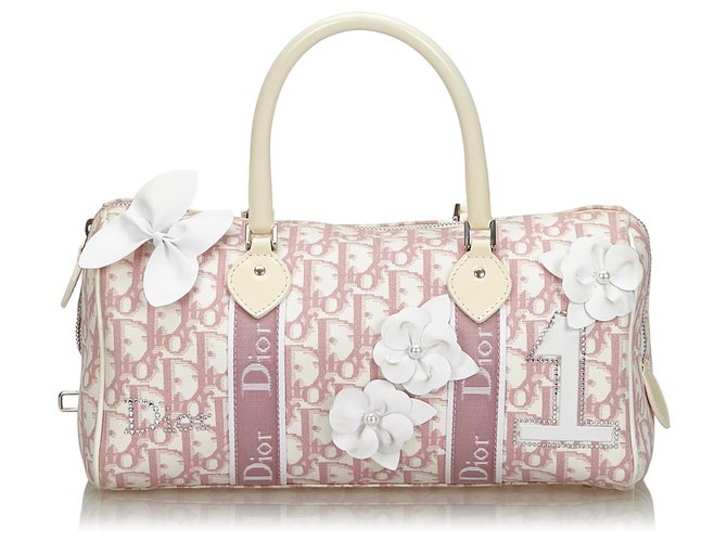 Dior White Dior Oblique Canvas Trotter Boston Bag Pink Cream