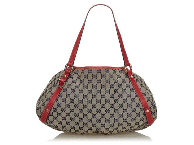 Gucci Brown GG Canvas Pelham Tote Bag Red Beige Leather Cloth Cloth  ref.135899