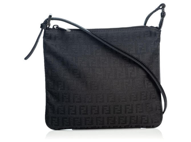 Fendi Black Zucchino Canvas Crossbody Bag Leather Cloth Cloth  ref.135903