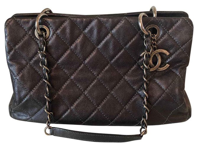 Chanel Shopping Cuir Gris anthracite  ref.135982
