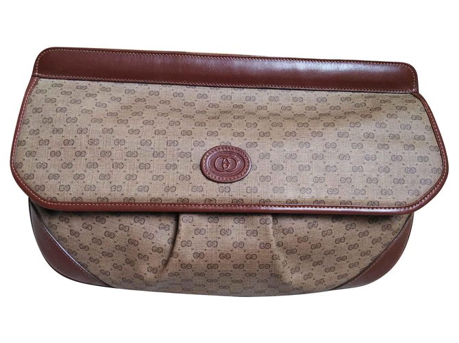 Gucci Maxi clutch Brown Beige Leather Cloth  ref.135994