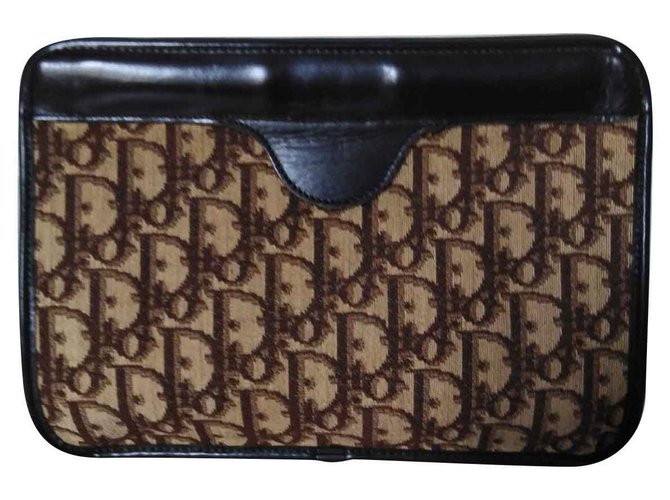 Christian Dior OBLIQUE Brown Beige Leather Cloth  ref.135996