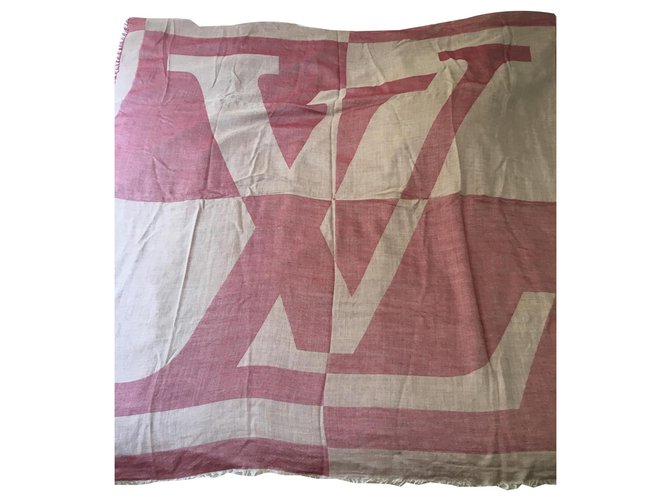 Vintage Louis Vuitton Scarf / Scarf Red Beige Silk Cashmere Wool  ref.136013