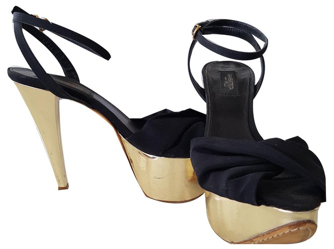 Giambattista Valli Wedge heels with stiletto heels. Black Golden Leather Satin  ref.136026