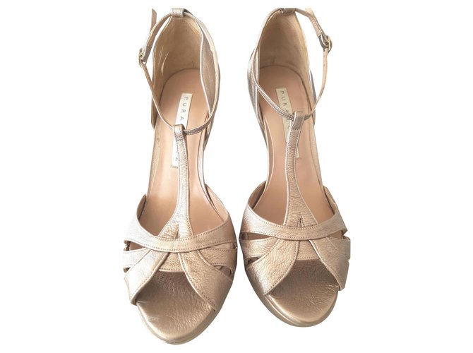 Pura Lopez Wedge heels with stiletto heels. Metallic Leather  ref.136040