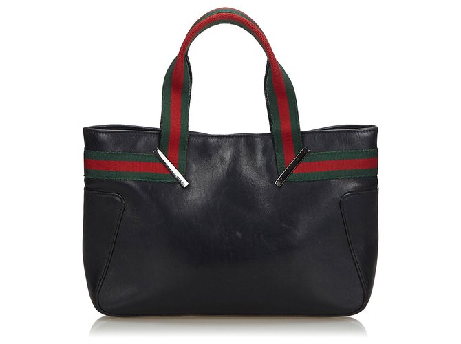 Gucci in pelle nera con logo web Nero Multicolore  ref.136119