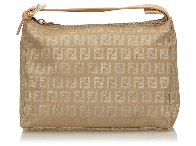 Fendi Brown Zucchino Canvas Handbag Beige Leather Cloth Cloth  ref.136130