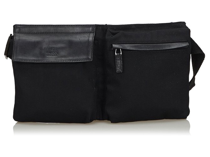 Gucci Borsa da cintura in tela nera Nero Pelle Panno  ref.136143