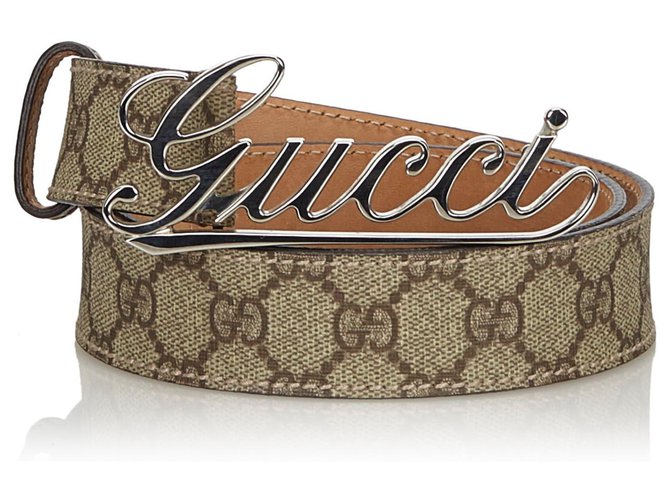 Gucci Brown GG Supreme Belt Beige Metal Plastic  ref.136147