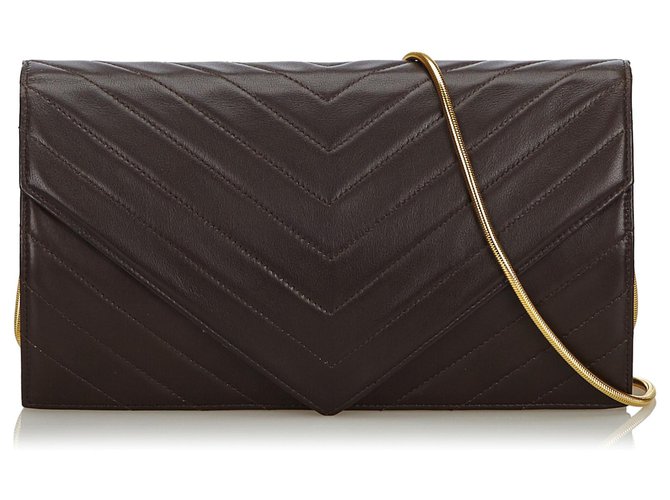 Yves Saint Laurent Bolso bandolera con cadena de cuero Chevron negro de YSL  ref.136151