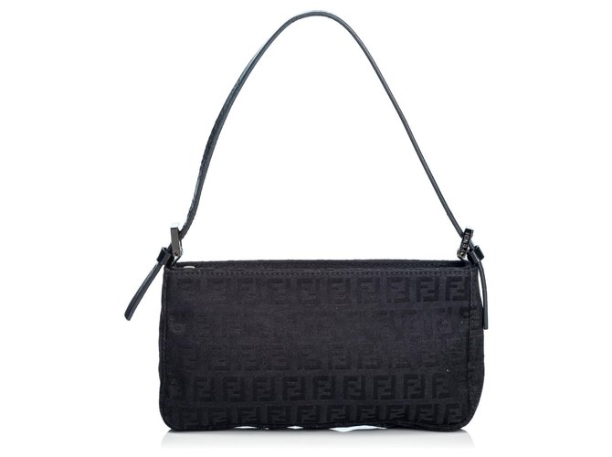 Fendi Baguette En toile Zucchino Noire Tissu  ref.136163