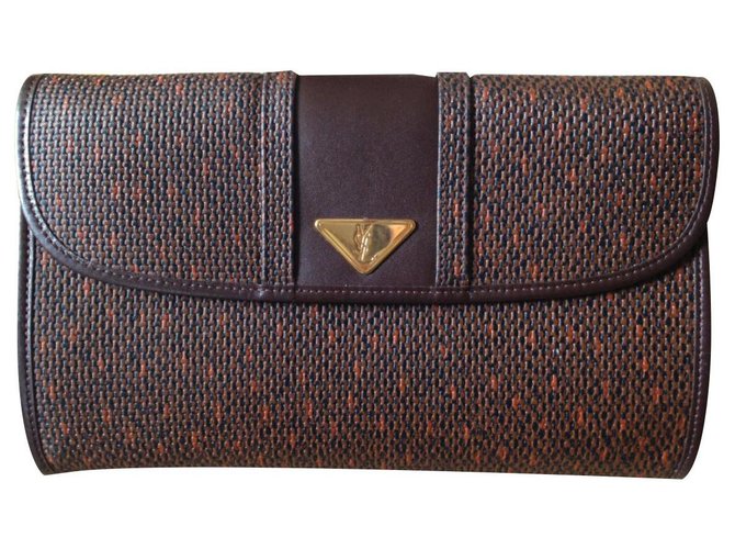 Yves Saint Laurent Clutch bags Brown Orange Leather Cloth  ref.136198