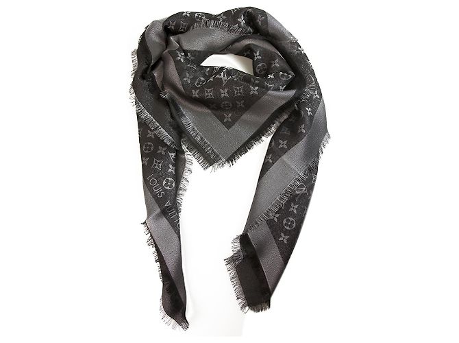 Louis Vuitton Monogramm Shine schwarz mit silberner Jacquard-Seide M75123
