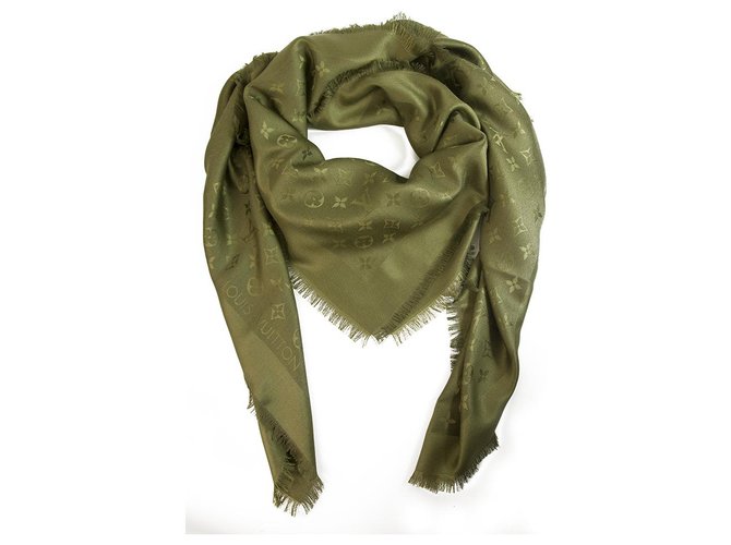 Louis Vuitton monogram Olive Green Tone on tone shawl weaved jacquard silk M75698 Dark green  ref.136228