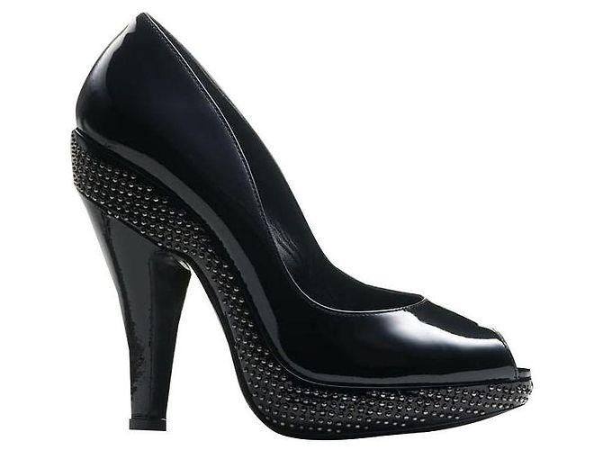 Burberry Patent Leather Mini Stud Platform Pump Black