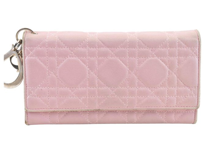 Dior lange Geldbörse Pink Leinwand  ref.136285