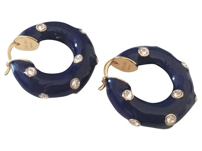 Céline Byzantine Enamel Crystal Earrings Blue Ceramic  ref.136298