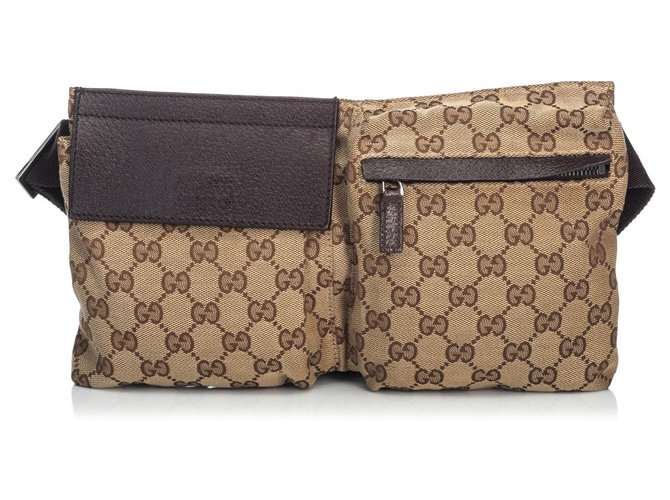 Gucci Brown GG Jacquard Belt Bag Khaki Dark brown Leather Cloth  ref.136302