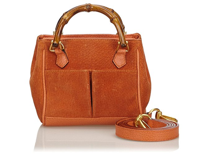 Gucci Orange Bamboo Suede Satchel Leather Wood  ref.136305