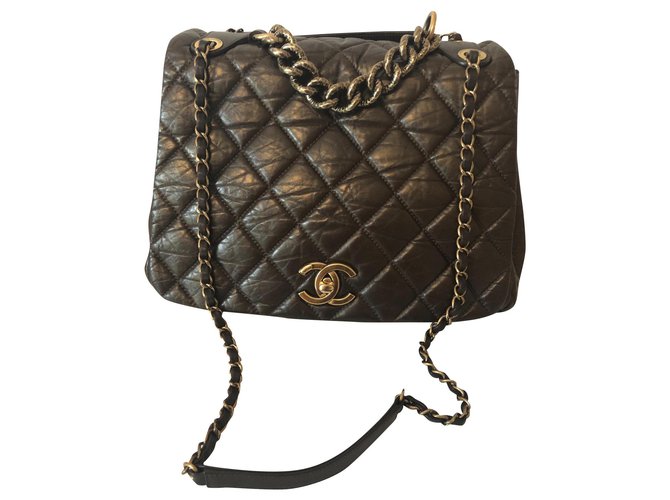 Chanel Bronze Dark brown Leather  ref.136370