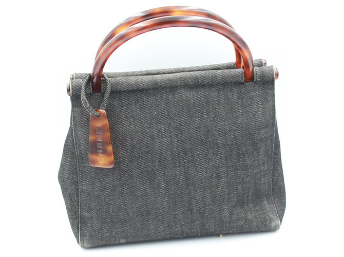 Chanel Handbags Dark grey Denim  ref.136384