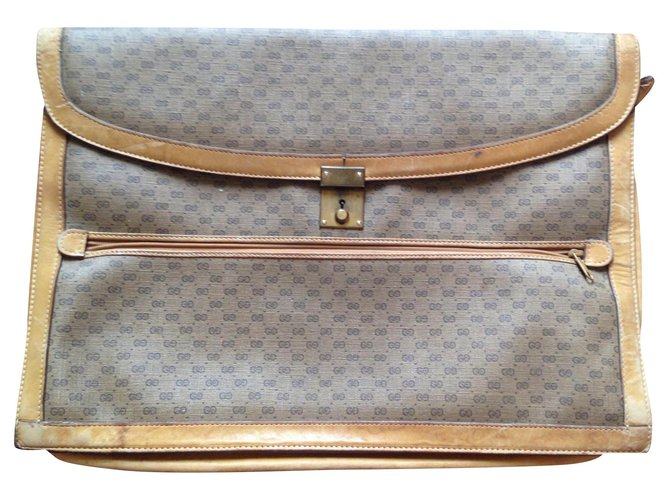 Vintage Gucci Briefcase Beige Leather  ref.136407
