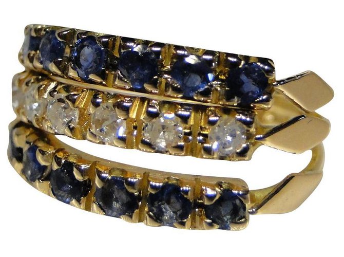inconnue anillo 3 anillos de oro amarillo 18 Zafiro y diamantes Azul Dorado  ref.136442