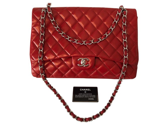 Chanel Maxi Jumbo Red Leather  ref.136459