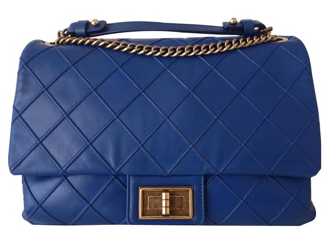 Bolsa Chanel 2.55 Azul Couro  ref.136478