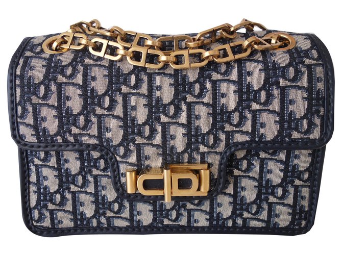 Dior Navy BlueWhite Oblique Canvas Dioraddict Flap Chain Bag Dior  TLC