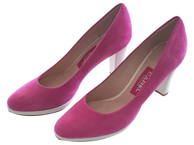 Carel Two-tone pumps with stiletto heels. White Fuschia Leather Deerskin  ref.136493