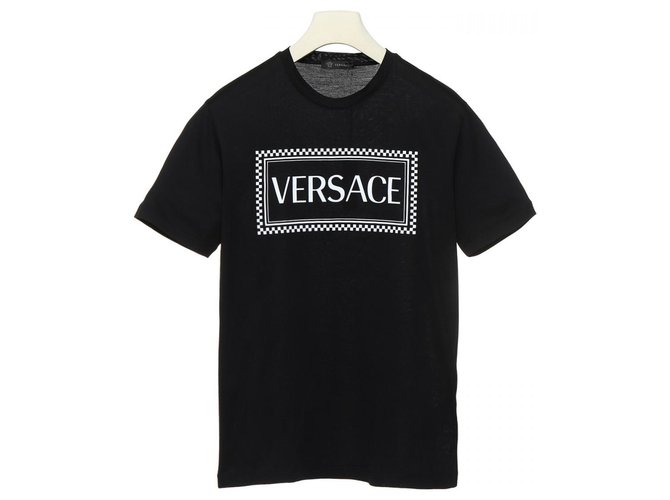 Camiseta estampada con logo de Versace Negro Algodón  ref.136510