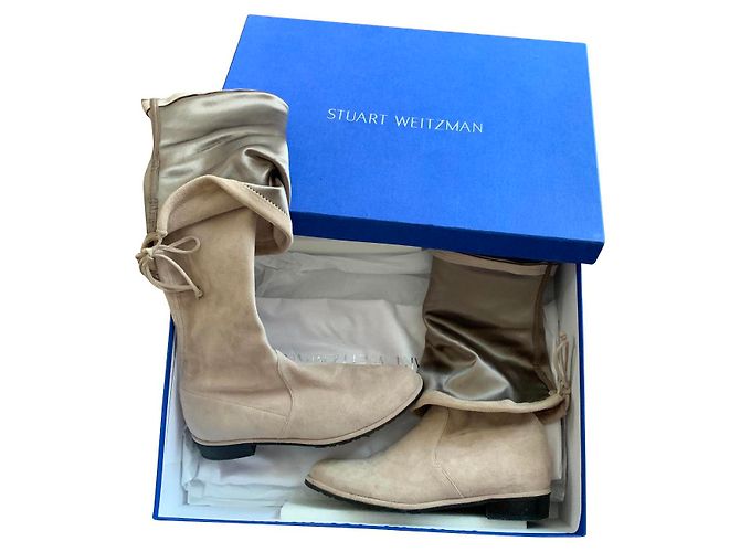 Botas de Muslo Stuart Weitzman Beige Rosa de Gamuza