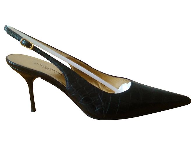 DOLCE & GABBANA SLINGBACK  IN CROC LEATHER Black