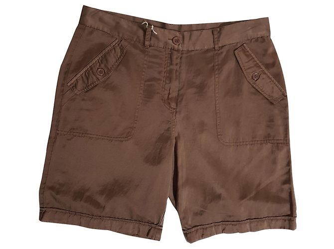 Pantalones Cortos Twin Set Marrones de Seda y Algodón Castaño