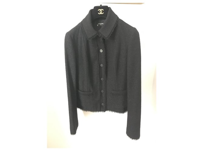 Chanel Jackets Black Silk Wool Polyamide  ref.136652