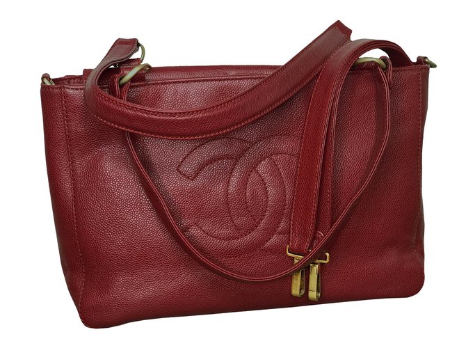 Chanel Timeless Tote 33 cm in caviar Dark red Leather  ref.136670