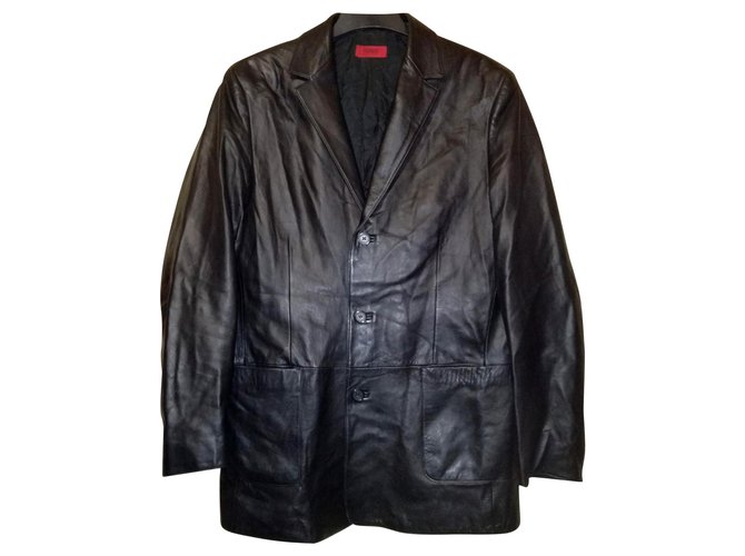 HUGO by Hugo Boss Elegant Fitted Black Leather Jacket, D size 50  ref.136671