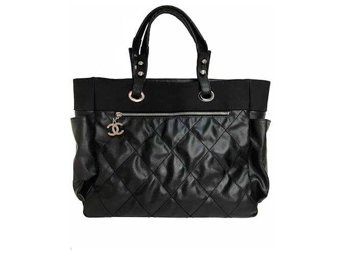 Timeless Chanel Grandes compras 40Tote Bag Paris Biarritz Negro Cuero Poliéster  ref.136736