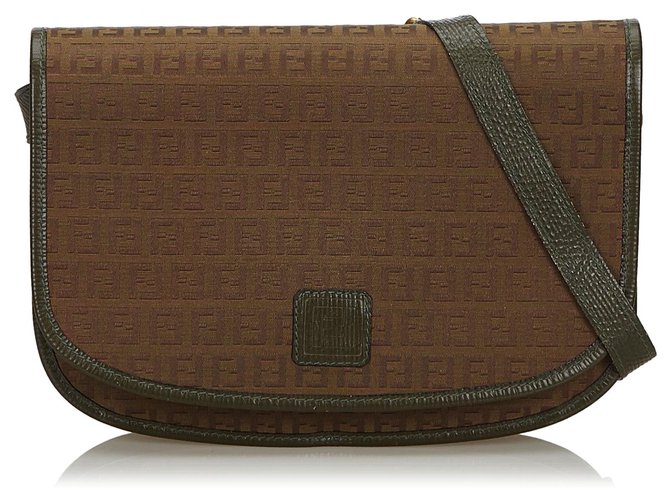 Fendi Brown Zucchino Canvas Crossbody Bag Leather Cloth Cloth  ref.136748