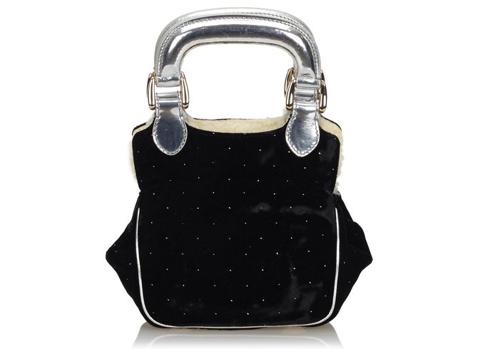 Fendi Black Velour Handbag Silvery Leather Velvet Cloth  ref.136776
