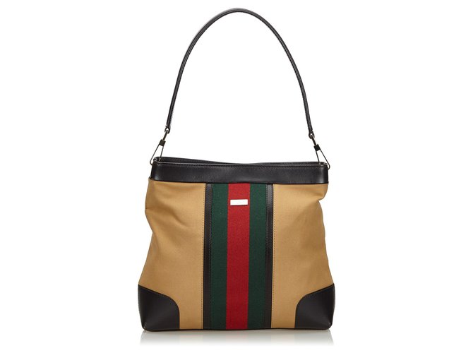Gucci Borsa a tracolla in tela marrone web Multicolore Beige Pelle Panno  ref.136802