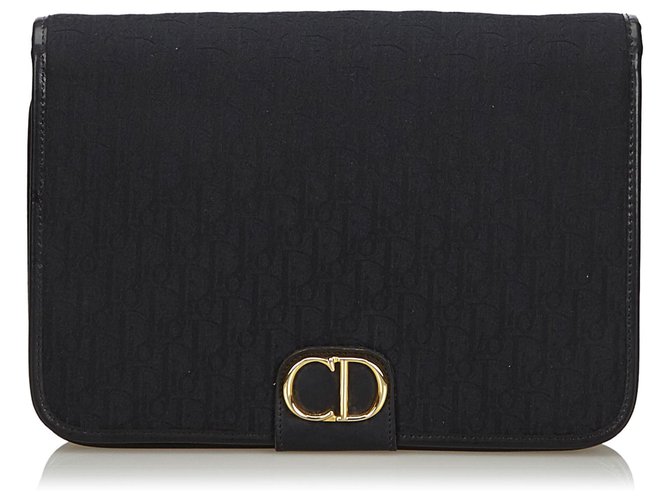 Dior Black Dior Clutch aus schrägem Canvas Schwarz Leder Leinwand Tuch  ref.136803
