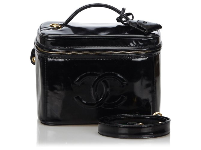 Chanel Black CC couro envernizado 2 Way Vanity Bag Preto  ref.136804