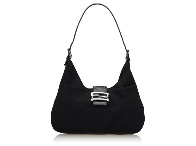 Borsa a spalla in tessuto nero Fendi Pelle Plastica  ref.136805